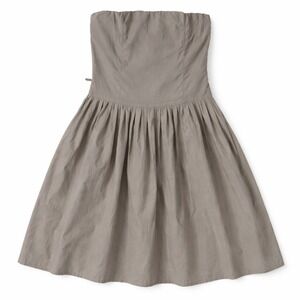 Seduction Cotton Dress – L Brown Strapless Pleated Drop Waist